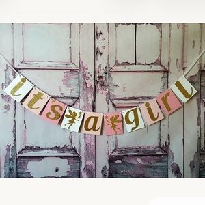 Pink and Gold 'It's a Girl' Banner - Fairy Baby Shower